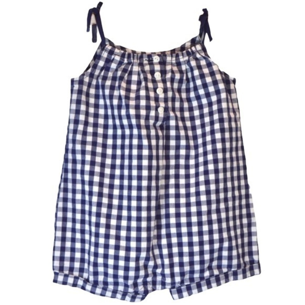 Cool Cotton Checkered Navy & White Romper 6-9 Mths